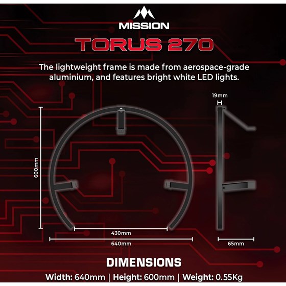 Rasvjeta Za Pikado Metu Mission Torus 270 USB-C Crna